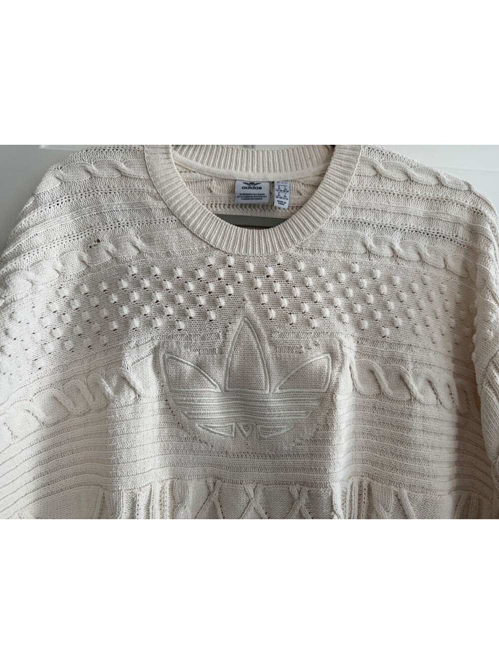Adidas Originals Trefoil Cable Knit Sweater - Cream/Off-White - Size XL - Picture 2 of 11
